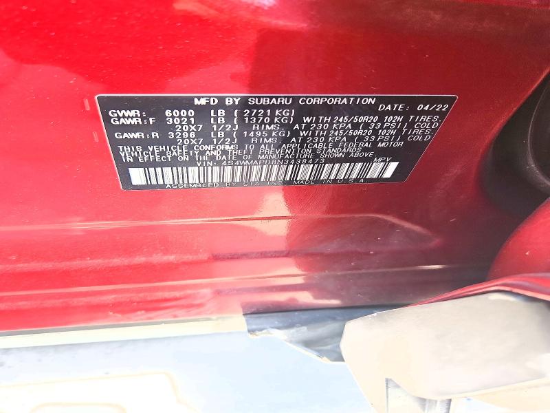 Продажа на аукционе авто 2022 Subaru Ascent, vin: 4S4WMAPD8N3438473, номер лота: 63648686