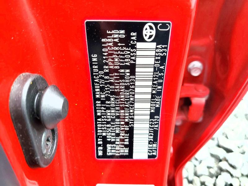 64462386 :رقم المزاد ، 5YFS4MCE7MP076130 vin ، 2021 Toyota Corolla مزاد بيع