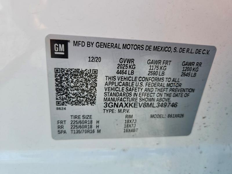 2021 Chevrolet Equinox მანქანა იყიდება აუქციონზე, vin: 3GNAXKEV8ML349746, აუქციონის ნომერი: 65871706