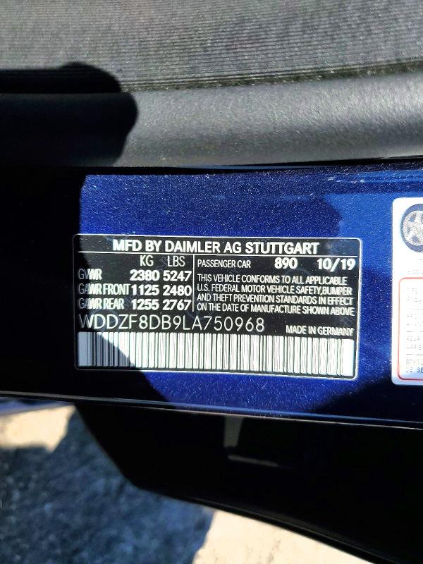 2020 Mercedes-benz E მანქანა იყიდება აუქციონზე, vin: WDDZF8DB9LA750968, აუქციონის ნომერი: 62191496