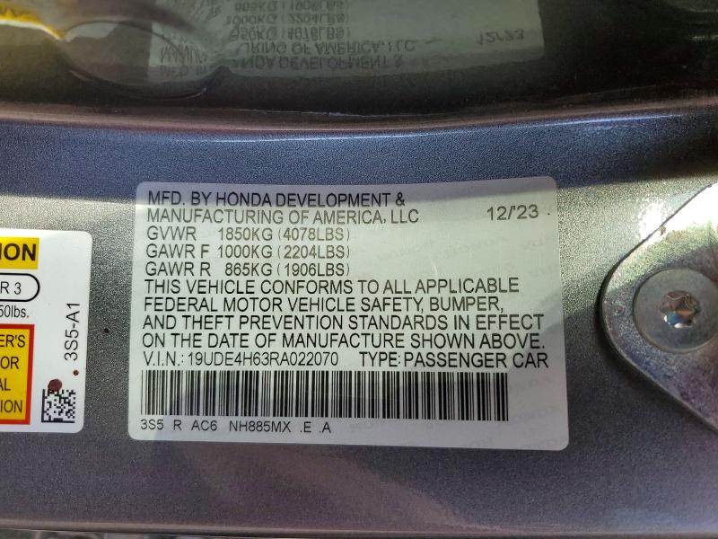 66578376 :رقم المزاد ، 19UDE4H63RA022070 vin ، 2024 Acura Integra مزاد بيع