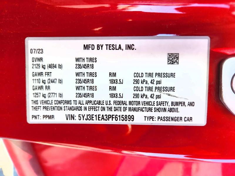 Aukcja sprzedaży 2023 Tesla Model 3, vin: 5YJ3E1EA3PF615899, numer aukcji: 64124496