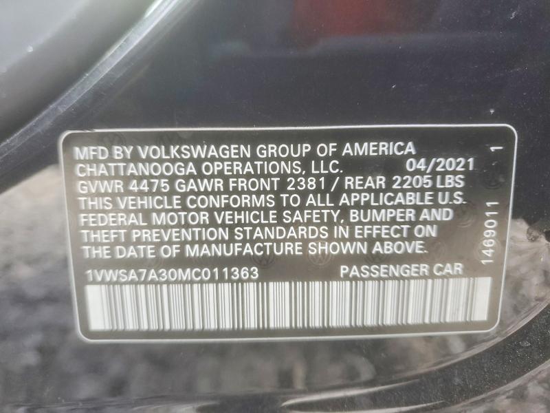 63012246 :رقم المزاد ، 1VWSA7A30MC011363 vin ، 2021 Volkswagen Passat مزاد بيع