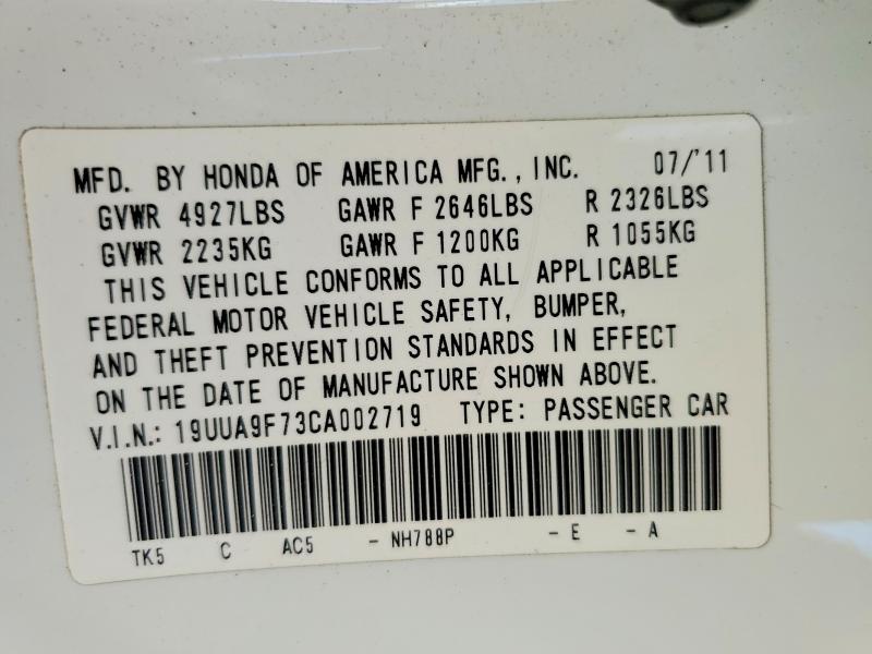Продажа на аукционе авто 2012 Acura Tl, vin: 19UUA9F73CA002719, номер лота: 65678766