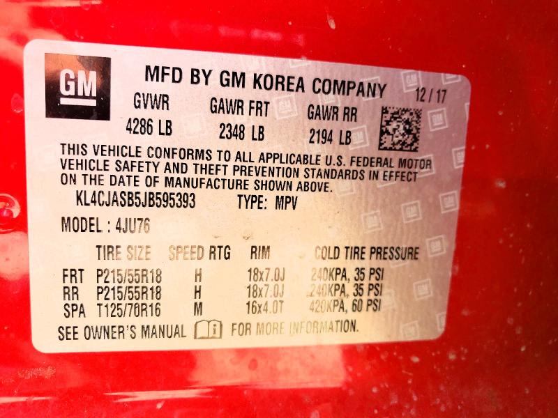 Aukcja sprzedaży 2018 Buick Encore, vin: KL4CJASB5JB595393, numer aukcji: 65268586