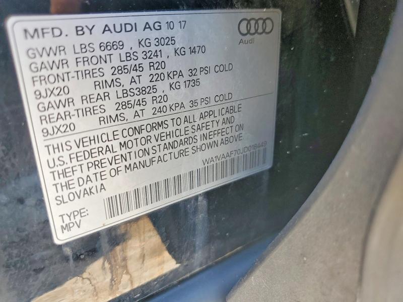 Aukcja sprzedaży 2018 Audi Q7, vin: WA1VAAF70JD018449, numer aukcji: 64023846