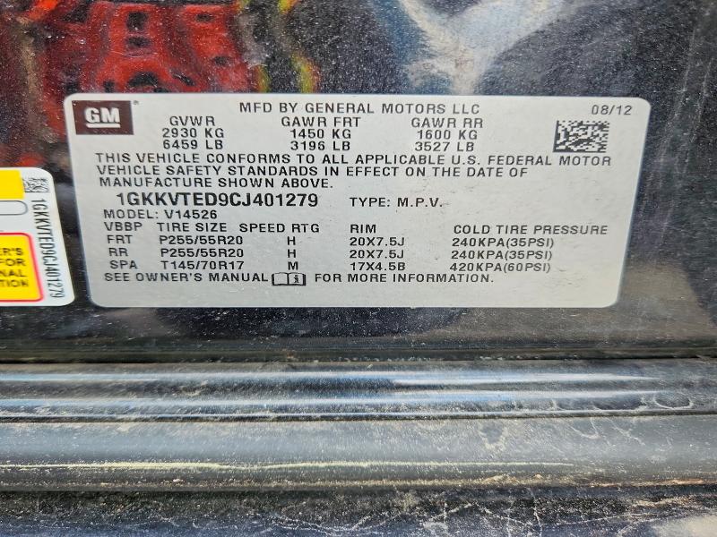 Aukcja sprzedaży 2012 Gmc Acadia, vin: 1GKKVTED9CJ401279, numer aukcji: 63861686