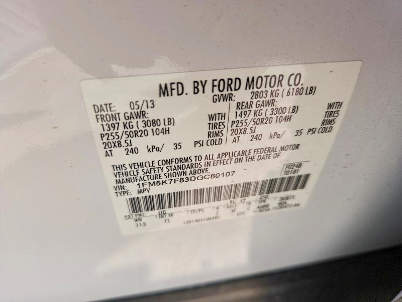 Продаж на аукціоні авто 2013 Ford Explorer, vin: 1FM5K7F83DGC80107, номер лоту: 67267966