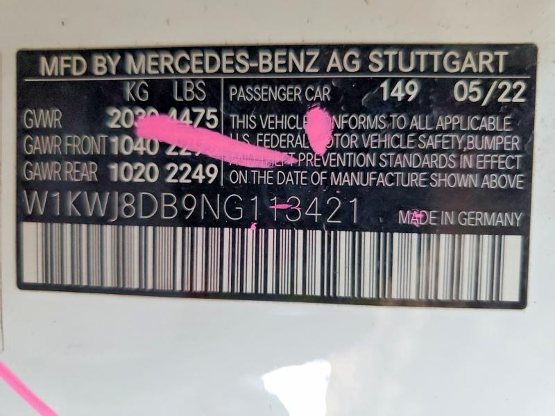 Aukcja sprzedaży 2022 Mercedes-benz C, vin: W1KWJ8DB9NG113421, numer aukcji: 65233866