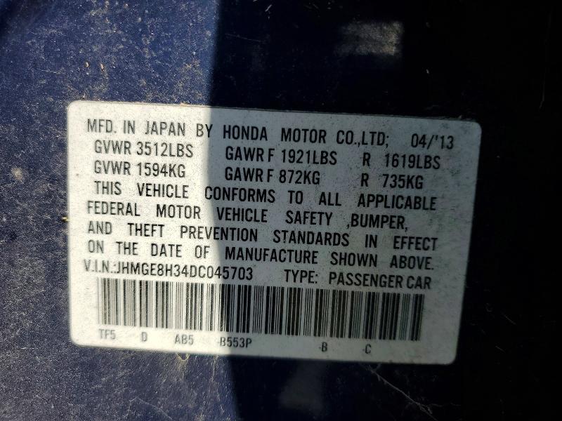 2013 Honda Fit მანქანა იყიდება აუქციონზე, vin: JHMGE8H34DC045703, აუქციონის ნომერი: 63883286