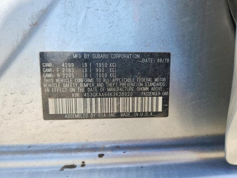 65513756 :رقم المزاد ، 4S3GKAA66K3628020 vin ، 2019 Subaru Impreza مزاد بيع