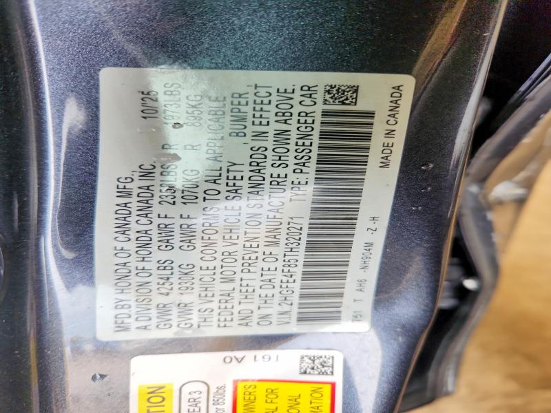 Aukcja sprzedaży 2026 Honda Civic, vin: 2HGFE4F85TH320271, numer aukcji: 66050126