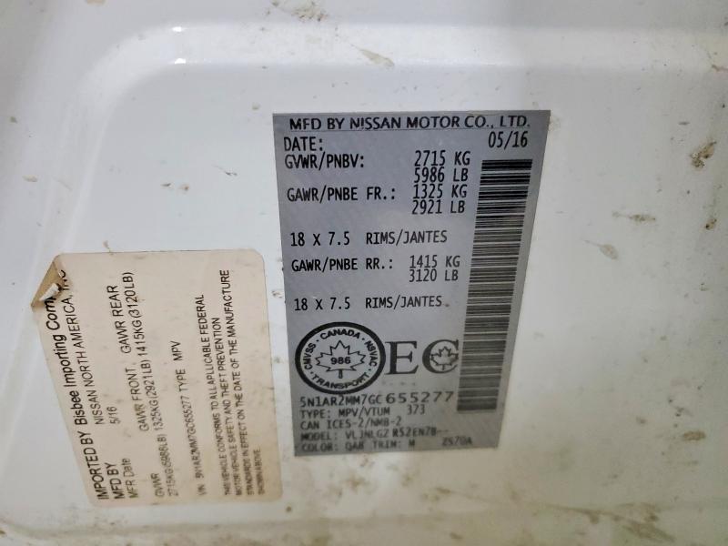Aukcja sprzedaży 2016 Nissan Pathfinder, vin: 5N1AR2MM7GC655277, numer aukcji: 63792666