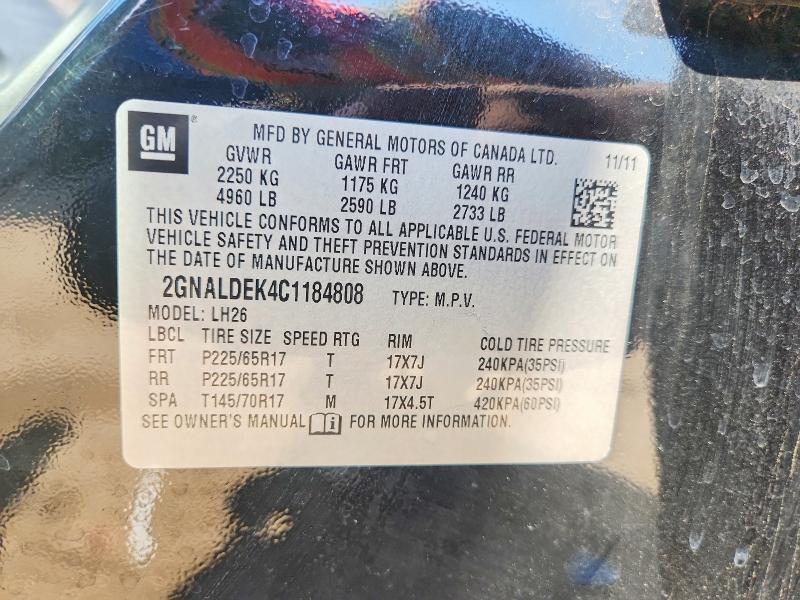 Продаж на аукціоні авто 2012 Chevrolet Equinox, vin: 2GNALDEK4C1184808, номер лоту: 64208166