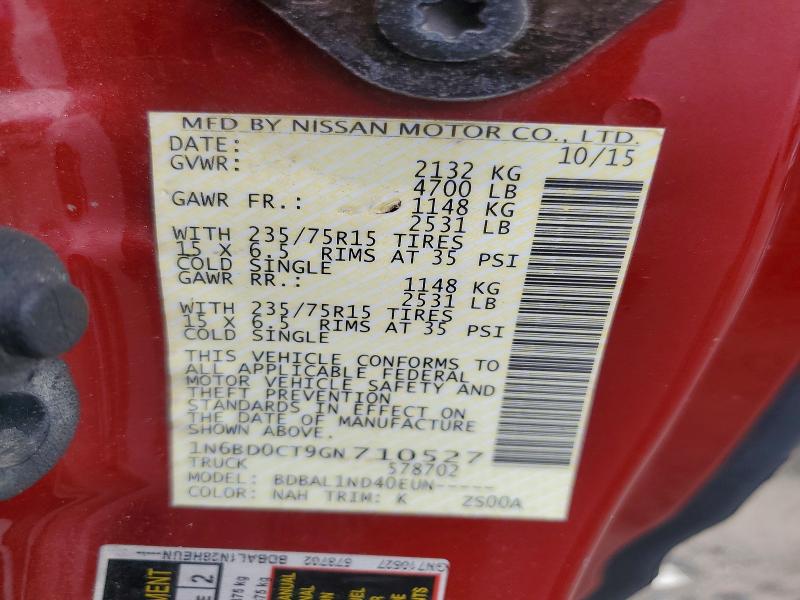 65324356 :رقم المزاد ، 1N6BD0CT9GN710527 vin ، 2016 Nissan Frontier مزاد بيع