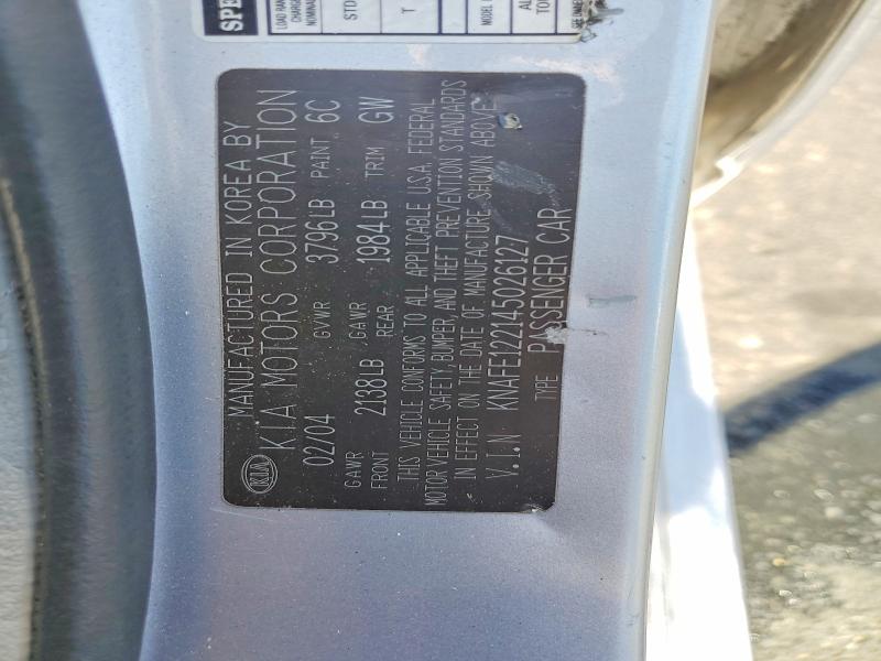 65932646 :رقم المزاد ، KNAFE122145026127 vin ، 2004 Kia Spectra مزاد بيع