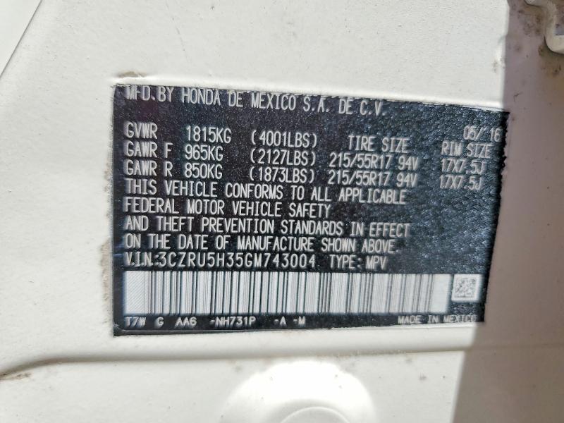 Aukcja sprzedaży 2016 Honda Hr-v, vin: 3CZRU5H35GM743004, numer aukcji: 65805116