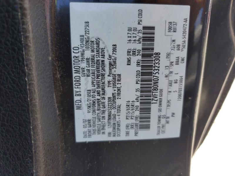 2007 Ford Mustang მანქანა იყიდება აუქციონზე, vin: 1ZVFT80N075323308, აუქციონის ნომერი: 63518916