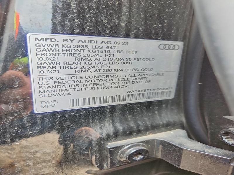 2023 Audi Q8 მანქანა იყიდება აუქციონზე, vin: WA1AVBF19PD045971, აუქციონის ნომერი: 66266056