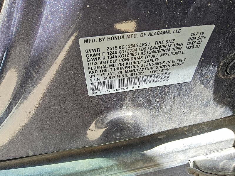 Aukcja sprzedaży 2020 Honda Pilot, vin: 5FNYF5H51LB011027, numer aukcji: 64115856