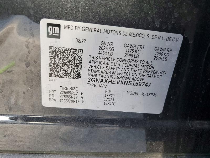 2022 Chevrolet Equinox მანქანა იყიდება აუქციონზე, vin: 3GNAXHEVXNS159747, აუქციონის ნომერი: 63246086