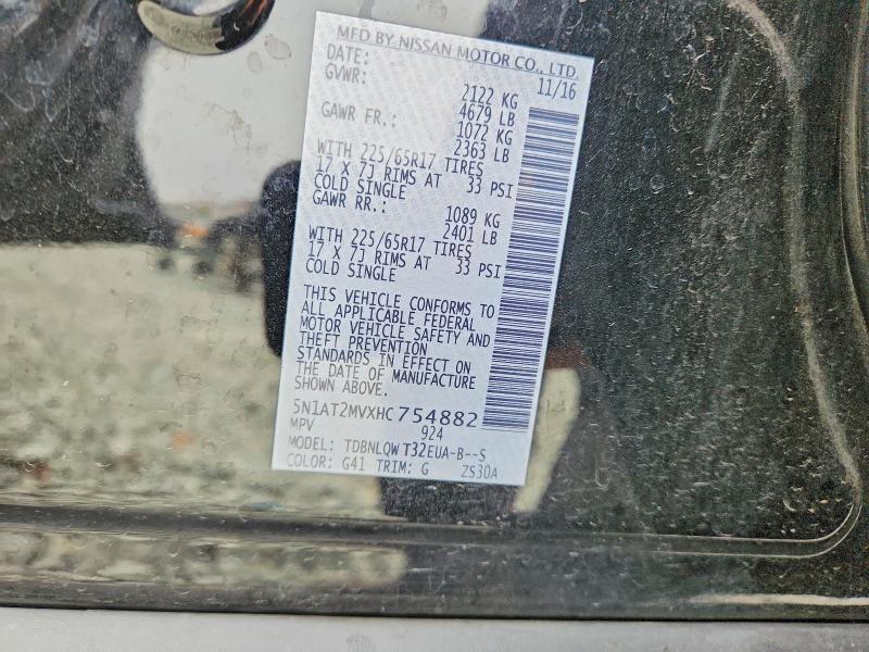 64289496 :رقم المزاد ، 5N1AT2MVXHC754882 vin ، 2017 Nissan Rogue مزاد بيع