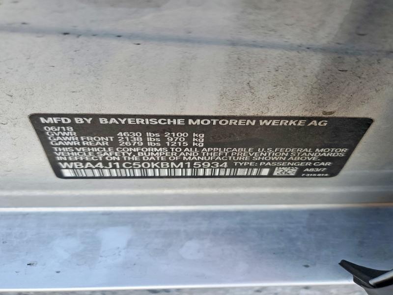 64626796 :رقم المزاد ، WBA4J1C50KBM15934 vin ، 2019 Bmw 430i مزاد بيع
