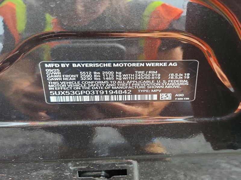 2026 Bmw X3 მანქანა იყიდება აუქციონზე, vin: 5UX53GP03T9194842, აუქციონის ნომერი: 61120456