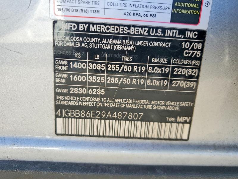 66303086 :رقم المزاد ، 4JGBB86E29A487807 vin ، 2009 Mercedes-benz Ml مزاد بيع