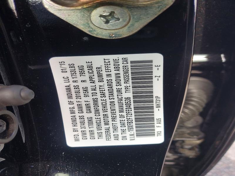 Продаж на аукціоні авто 2015 Honda Civic, vin: 19XFB2F72FE040536, номер лоту: 62883556
