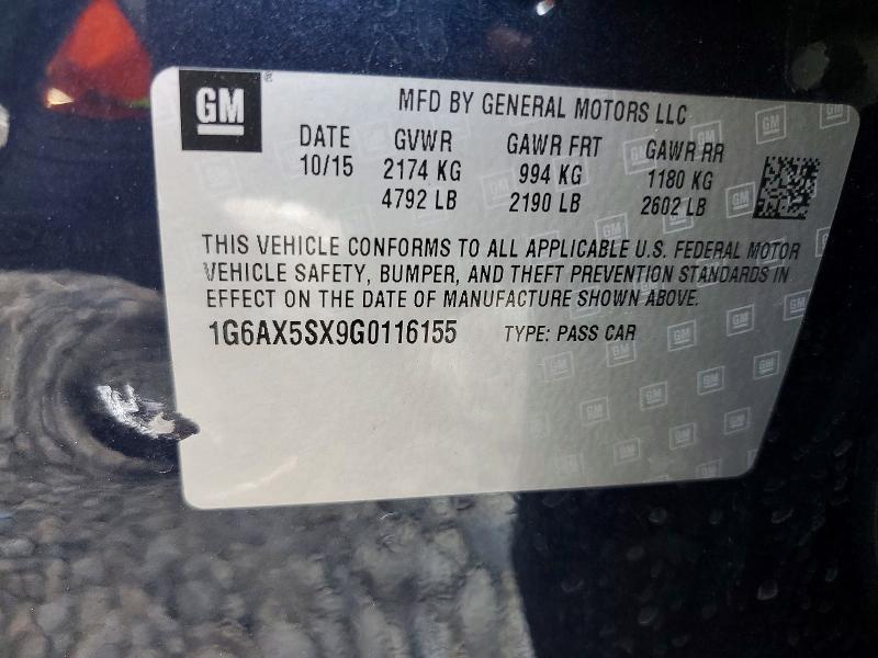 64110946 :رقم المزاد ، 1G6AX5SX9G0116155 vin ، 2016 Cadillac Cts مزاد بيع