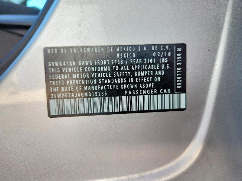 63863766 :رقم المزاد ، 3VW267AJ4GM319235 vin ، 2016 Volkswagen Jetta مزاد بيع