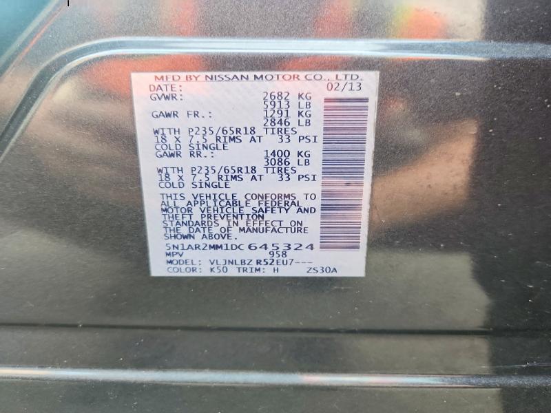 2013 Nissan Pathfinder მანქანა იყიდება აუქციონზე, vin: 5N1AR2MM1DC645324, აუქციონის ნომერი: 64669126