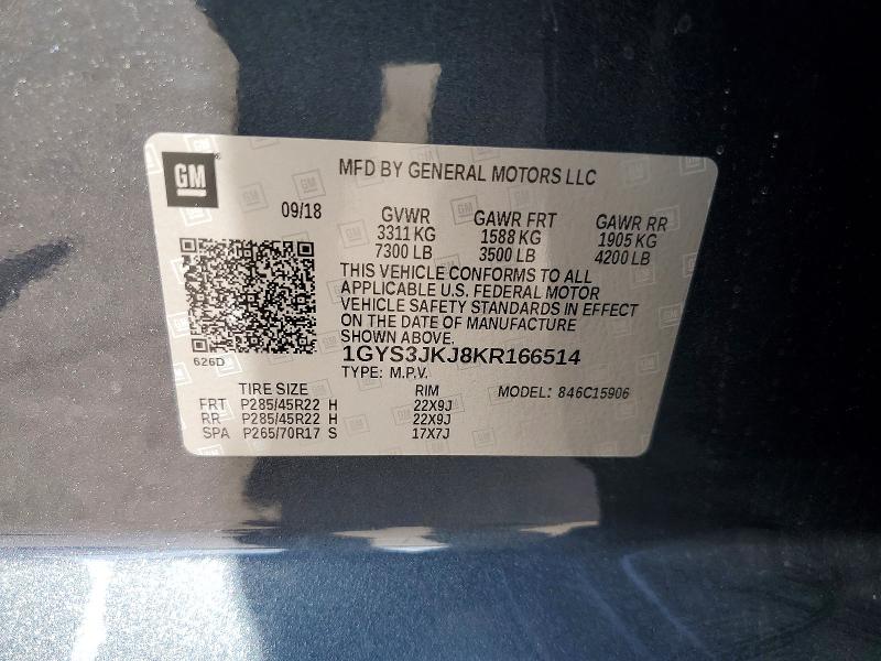 2019 Cadillac Escalade მანქანა იყიდება აუქციონზე, vin: 1GYS3JKJ8KR166514, აუქციონის ნომერი: 65179506