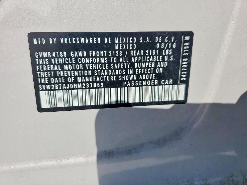 Продажа на аукционе авто 2017 Volkswagen Jetta, vin: 3VW2B7AJ0HM237869, номер лота: 64789036