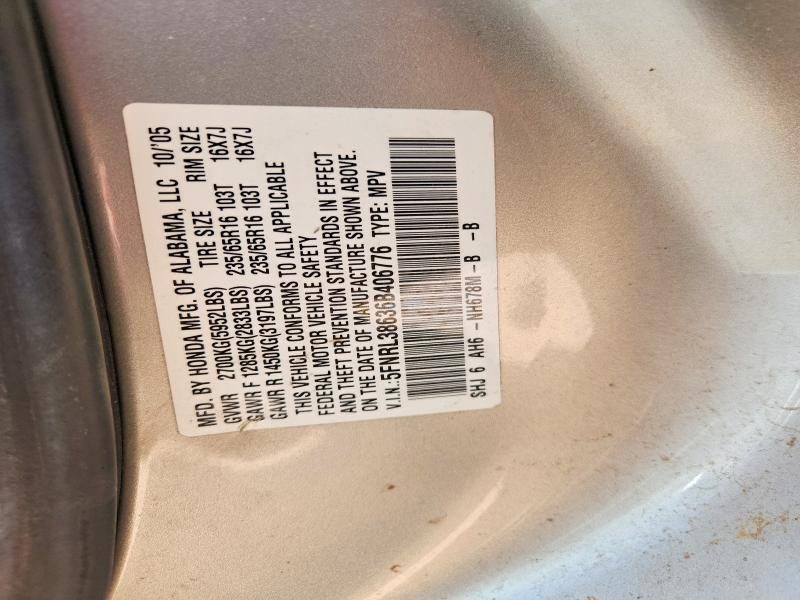 64852496 :رقم المزاد ، 5FNRL38636B406776 vin ، 2006 Honda Odyssey مزاد بيع