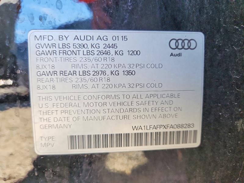 2015 Audi Q5 მანქანა იყიდება აუქციონზე, vin: WA1LFAFPXFA088283, აუქციონის ნომერი: 63714566