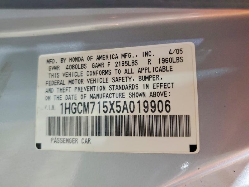 Продажа на аукционе авто 2005 Honda Accord, vin: 1HGCM715X5A019906, номер лота: 64811566