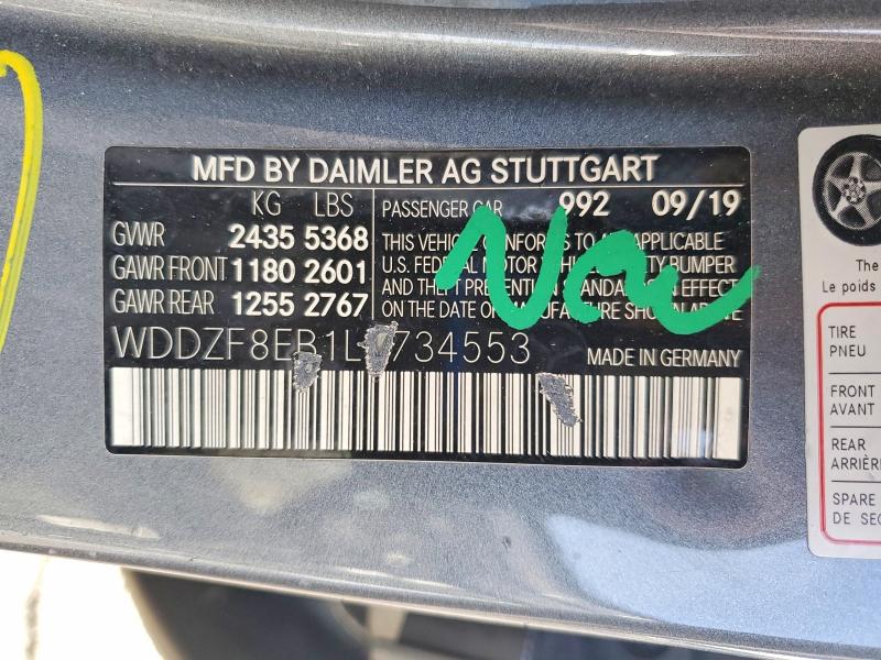 2020 Mercedes-benz E მანქანა იყიდება აუქციონზე, vin: WDDZF8EB1LA734553, აუქციონის ნომერი: 66477236