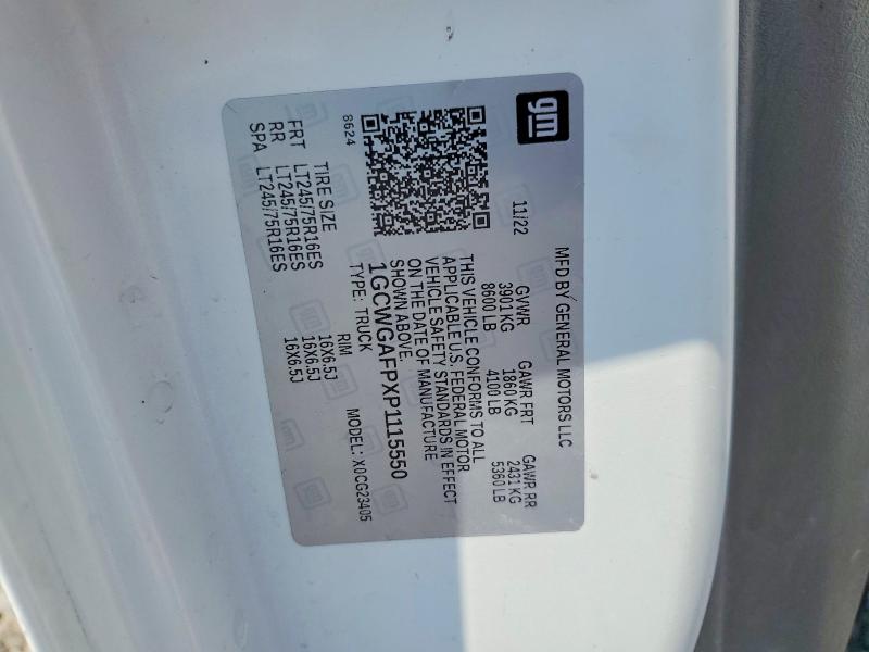 Продаж на аукціоні авто 2023 Chevrolet Express G2500, vin: 1GCWGAFPXP1115550, номер лоту: 65628996