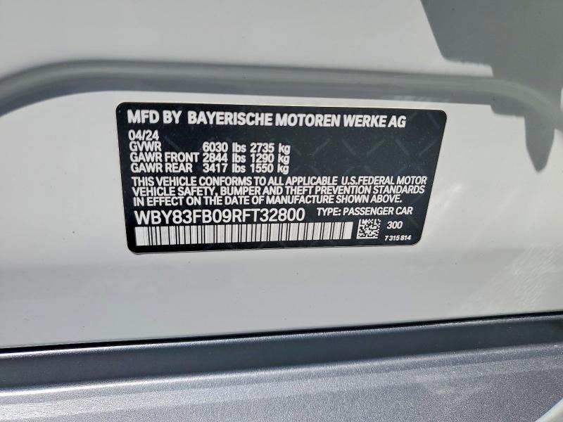 Aukcja sprzedaży 2024 Bmw I4, vin: WBY83FB09RFT32800, numer aukcji: 65648226