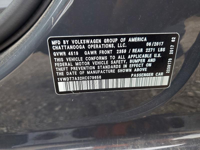 Продажа на аукционе авто 2017 Volkswagen Passat, vin: 1VWDT7A32HC079656, номер лота: 64619866