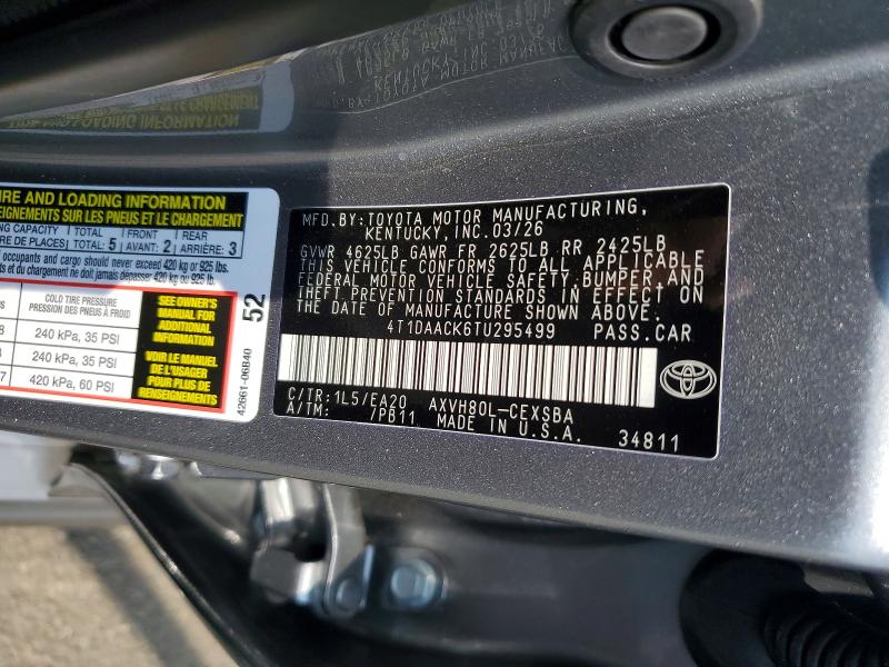 2026 Toyota Camry მანქანა იყიდება აუქციონზე, vin: 4T1DAACK6TU295499, აუქციონის ნომერი: 63428696