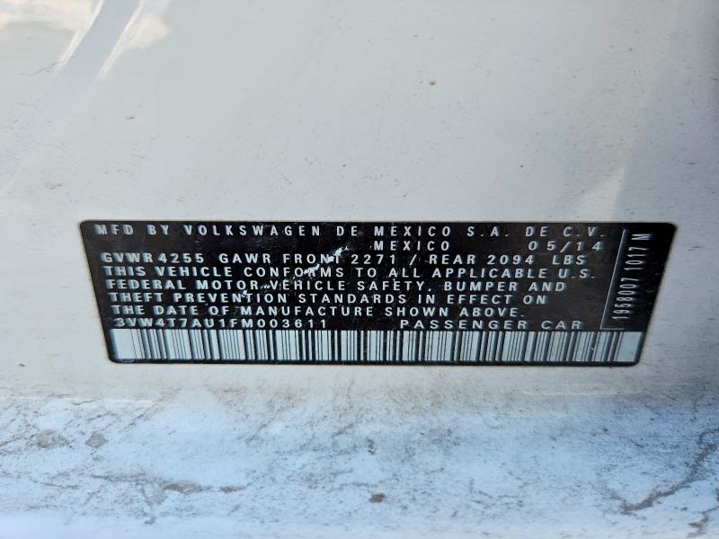 2015 Volkswagen Gti მანქანა იყიდება აუქციონზე, vin: 3VW4T7AU1FM003611, აუქციონის ნომერი: 66287286