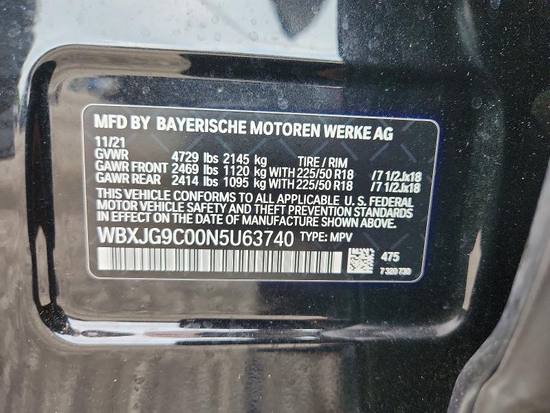 Aukcja sprzedaży 2022 Bmw X1, vin: WBXJG9C00N5U63740, numer aukcji: 66552756