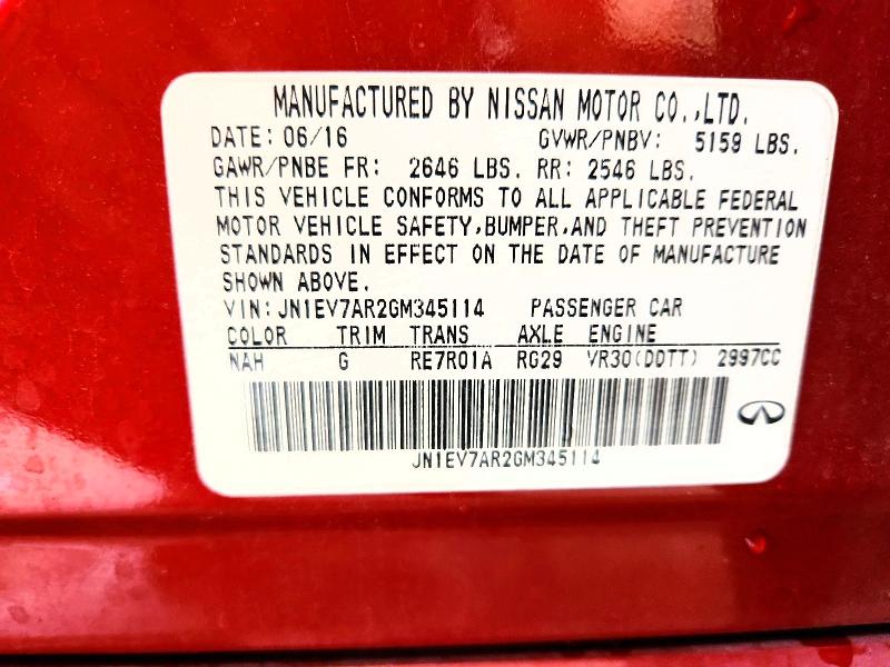 63440786 :رقم المزاد ، JN1EV7AR2GM345114 vin ، 2016 Infiniti Q50 مزاد بيع