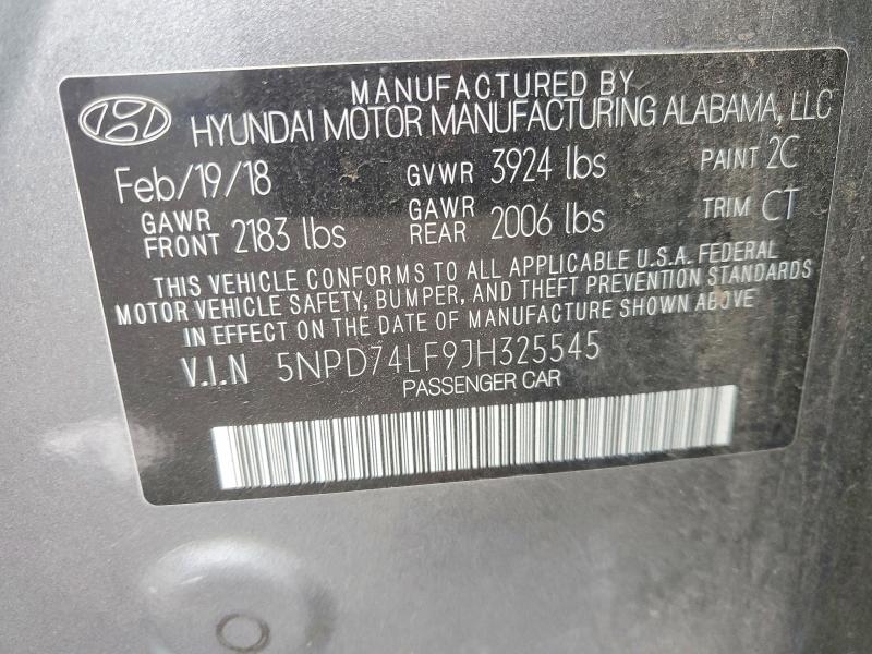2018 Hyundai Elantra მანქანა იყიდება აუქციონზე, vin: 5NPD74LF9JH325545, აუქციონის ნომერი: 65405506