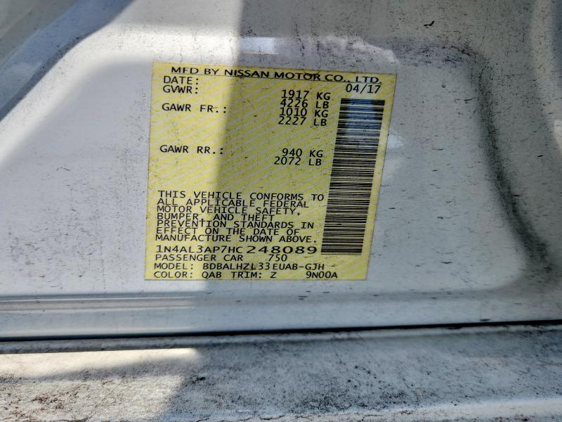 2017 Nissan Altima მანქანა იყიდება აუქციონზე, vin: 1N4AL3AP7HC248089, აუქციონის ნომერი: 65224946
