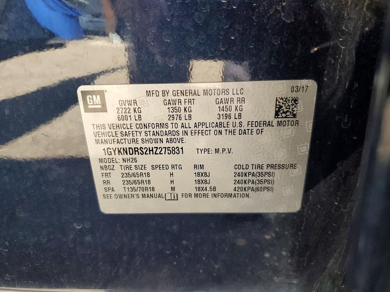66760606 :رقم المزاد ، 1GYKNDRS2HZ275831 vin ، 2017 Cadillac Xt5 مزاد بيع