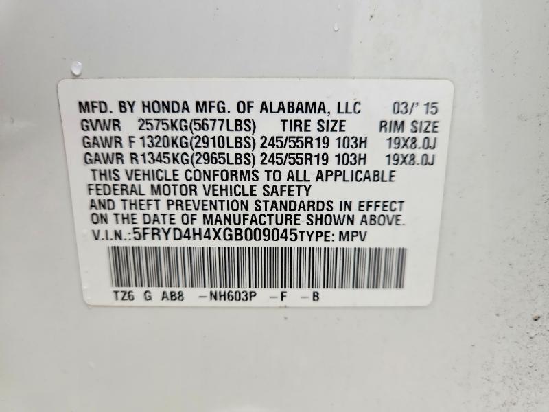 Aukcja sprzedaży 2016 Acura Mdx, vin: 5FRYD4H4XGB009045, numer aukcji: 63501036